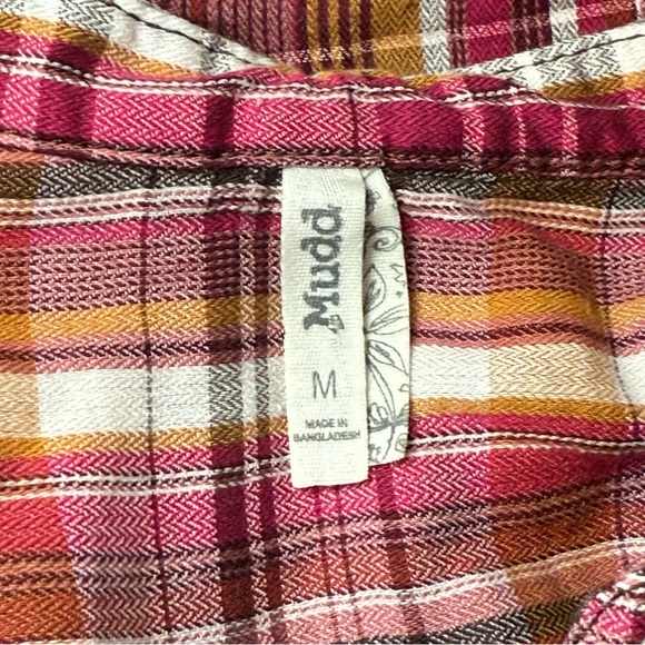 Mudd Juniors Pink Grey Multicolor Tartan Plaid Button Up Hooded Flannel Medium - Picture 5 of 10